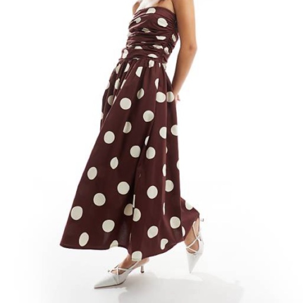 Nobody’s Child Brown Spot Print Bandeau Felicity Midi Dress - Polka Dot